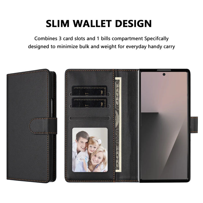 For Samsung Galaxy Z Fold7 5G Leather Case Wallet Stand Phone Cover with Wrist Strap - Black - 2