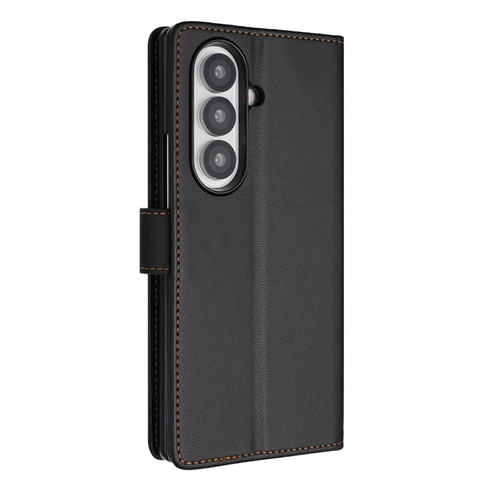 For Samsung Galaxy Z Fold7 5G Leather Case Wallet Stand Phone Cover with Wrist Strap - Black - 3