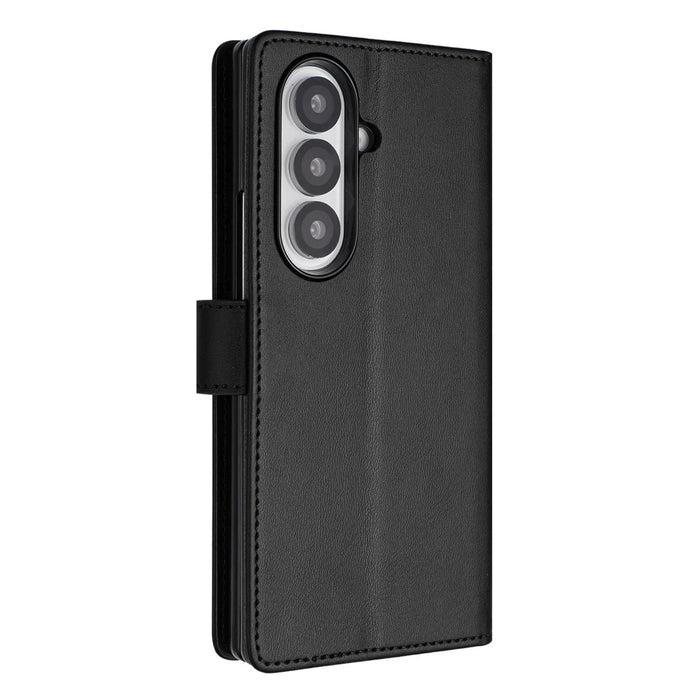 For Samsung Galaxy Z Fold7 5G Wallet Case RFID Blocking Calf Texture Leather Stand Phone Cover with Strap - Black - 3