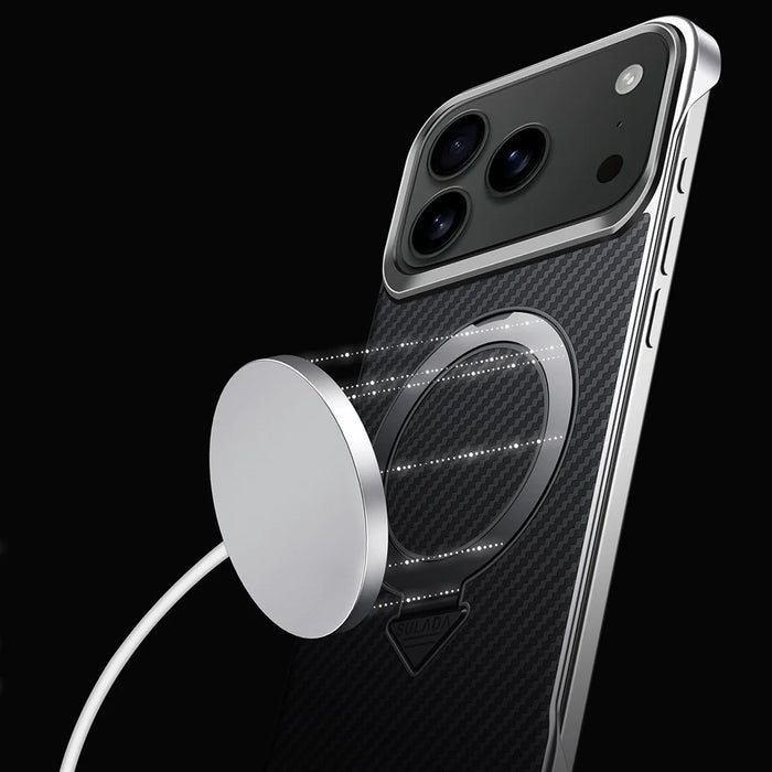 SULADA For iPhone 17 Pro MaxCase Compatible with MagSafe Kickstand PU + PC Phone Cover Carbon Fiber Texture - Black - 6
