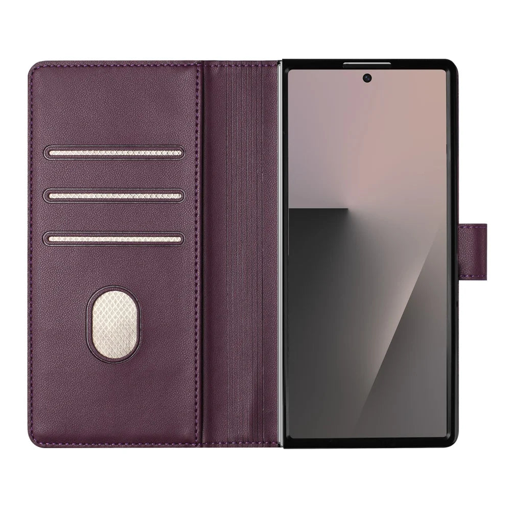 For Samsung Galaxy Z Fold7 5G Case Imprinted Honeycomb RFID Blocking Leather Phone Cover with Strap - Dark Purple - 4