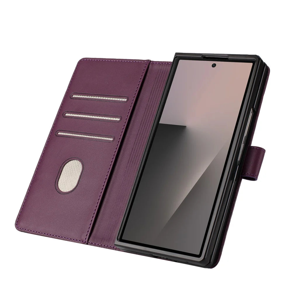 For Samsung Galaxy Z Fold7 5G Case Imprinted Honeycomb RFID Blocking Leather Phone Cover with Strap - Dark Purple - 5
