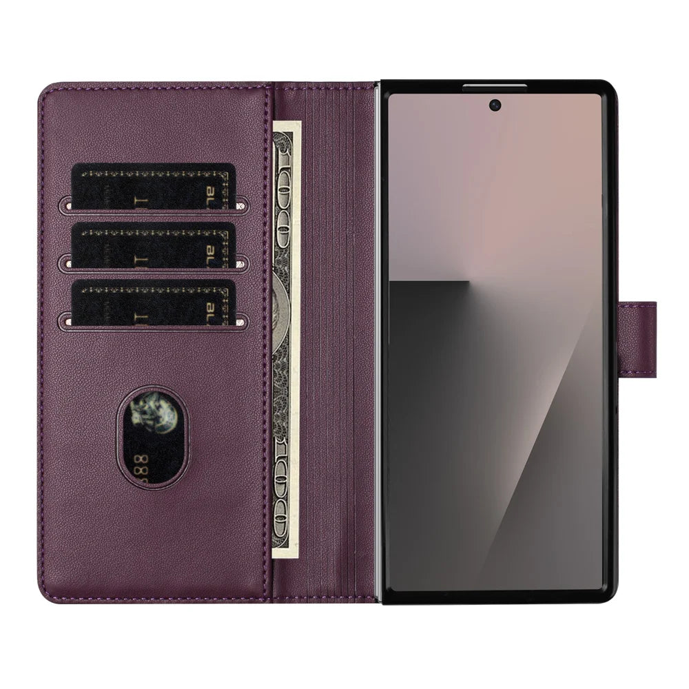 For Samsung Galaxy Z Fold7 5G Case Imprinted Honeycomb RFID Blocking Leather Phone Cover with Strap - Dark Purple - 6