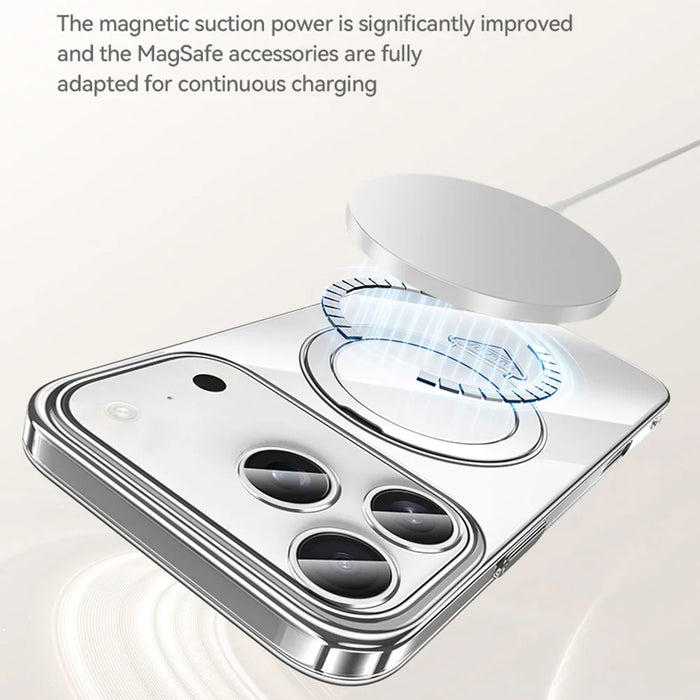 SULADA For iPhone 17 Pro Case Compatible with MagSafe Electroplated Foldable Kickstand Clear PC Phone Cover - Titanium - 5
