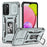 For Samsung Galaxy A03s (164.2mm) Hybrid Hard PC Soft TPU Case Kickstand Back Shell with Camera Cover - Grey - 1