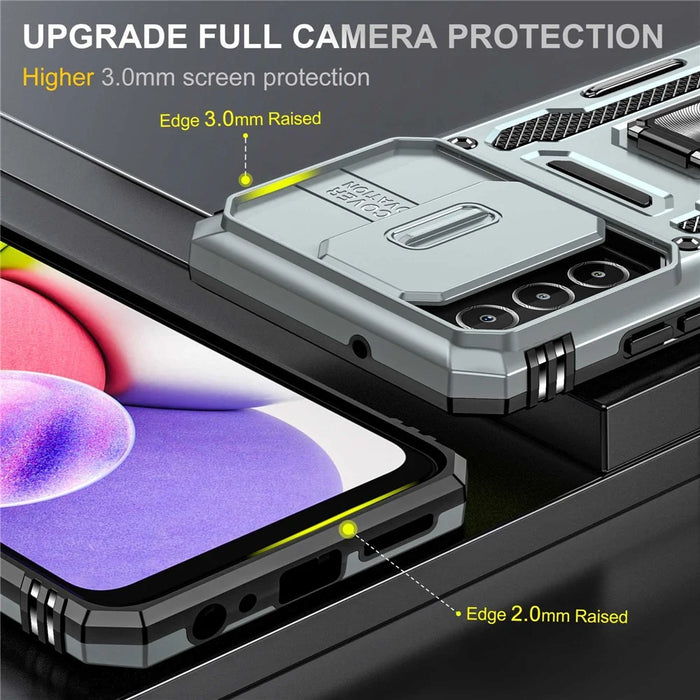 For Samsung Galaxy A03s (164.2mm) Hybrid Hard PC Soft TPU Case Kickstand Back Shell with Camera Cover - Grey - 3