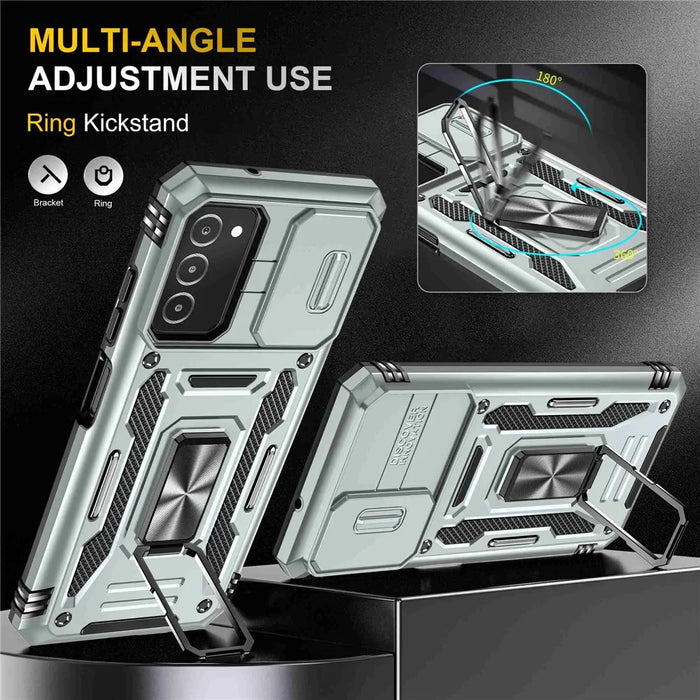 For Samsung Galaxy A03s (164.2mm) Hybrid Hard PC Soft TPU Case Kickstand Back Shell with Camera Cover - Grey - 4