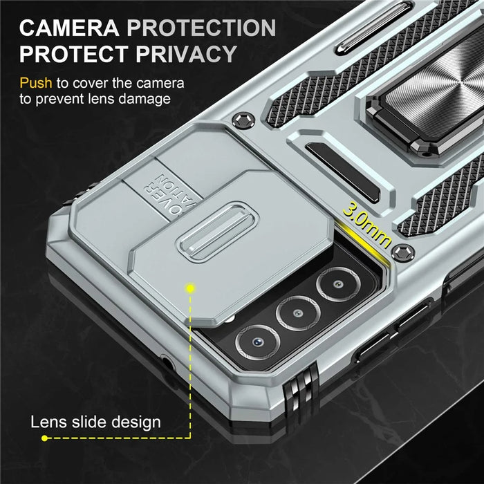 For Samsung Galaxy A03s (164.2mm) Hybrid Hard PC Soft TPU Case Kickstand Back Shell with Camera Cover - Grey - 5