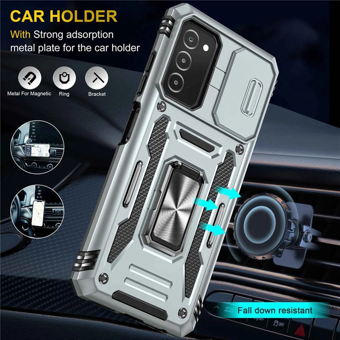 For Samsung Galaxy A03s (164.2mm) Hybrid Hard PC Soft TPU Case Kickstand Back Shell with Camera Cover - Grey - 6