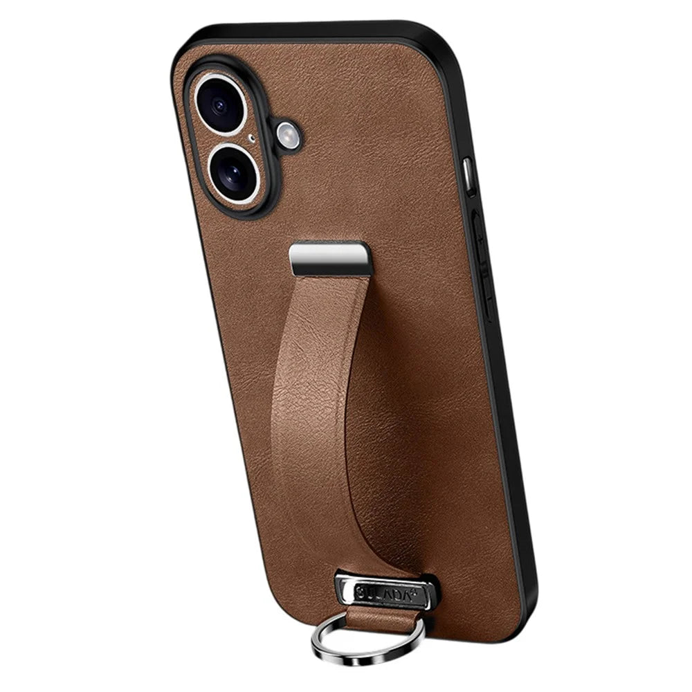 SULADA Fashion Series for iPhone 17 Case Wristband Kickstand Leather Back Phone Cover - Brown - 1