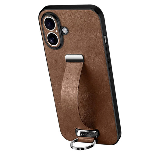 SULADA Fashion Series for iPhone 17 Case Wristband Kickstand Leather Back Phone Cover - Brown - 1