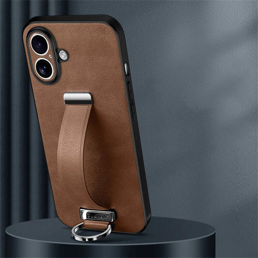 SULADA Fashion Series for iPhone 17 Case Wristband Kickstand Leather Back Phone Cover - Brown - 2