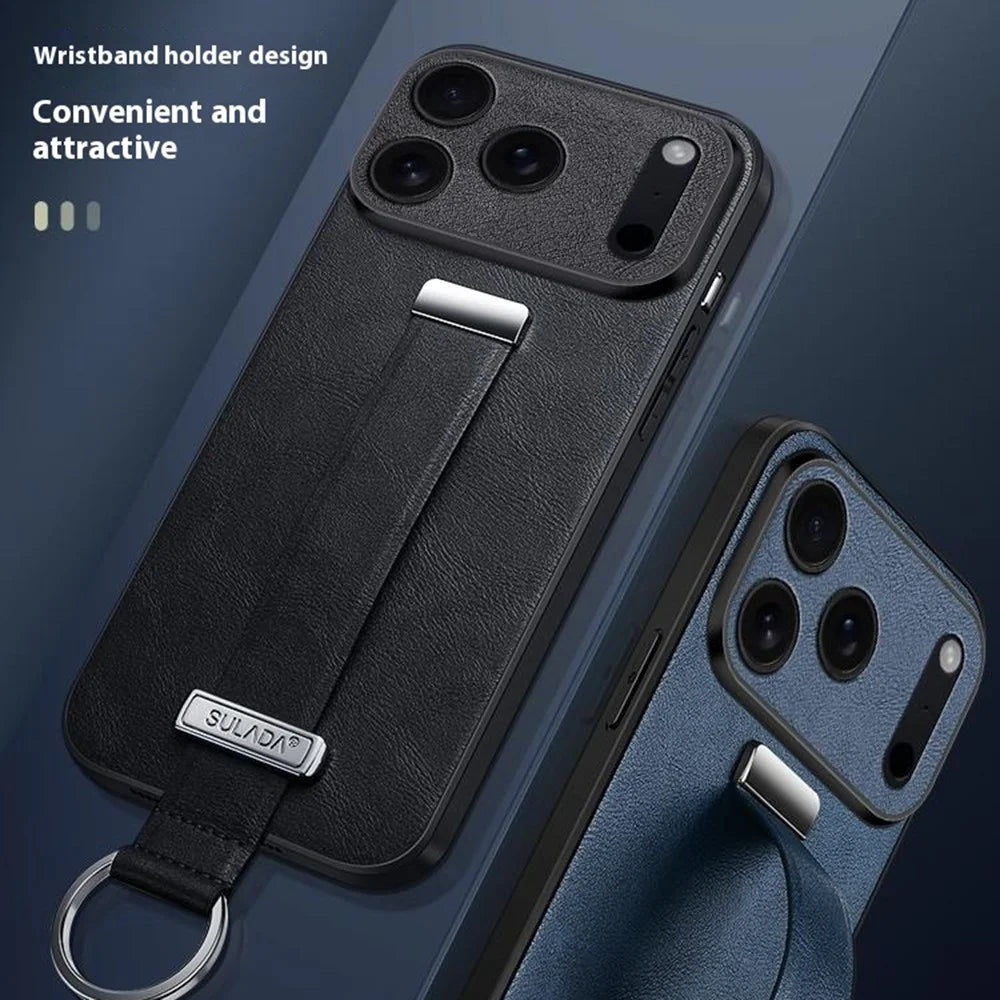 SULADA Fashion Series for iPhone 17 Pro Case Wristband Kickstand Leather Back Phone Cover - Blue - 4