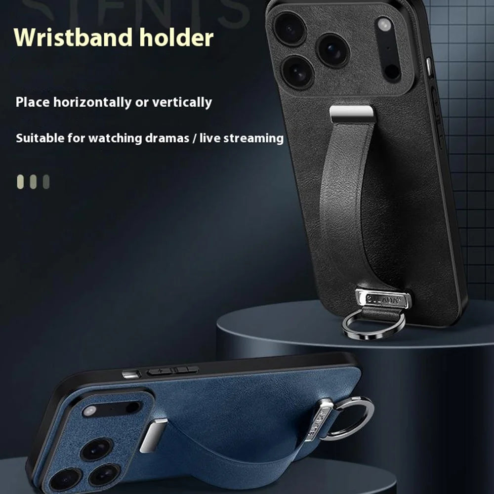 SULADA Fashion Series for iPhone 17 Pro Case Wristband Kickstand Leather Back Phone Cover - Blue - 6