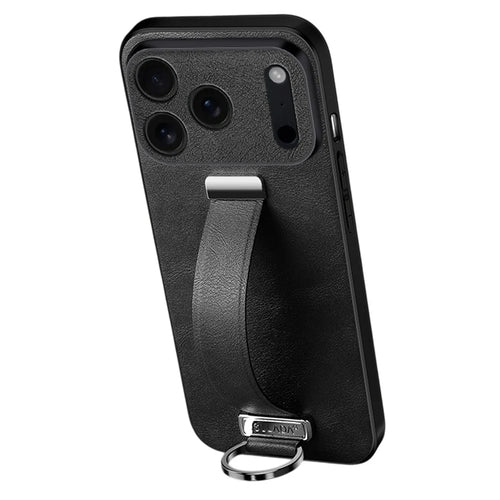 SULADA Fashion Series for iPhone 17 Pro Max Case Wristband Kickstand Leather Back Phone Cover - Black - 1