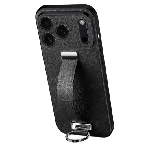 SULADA Fashion Series for iPhone 17 Pro Max Case Wristband Kickstand Leather Back Phone Cover - Black - 1