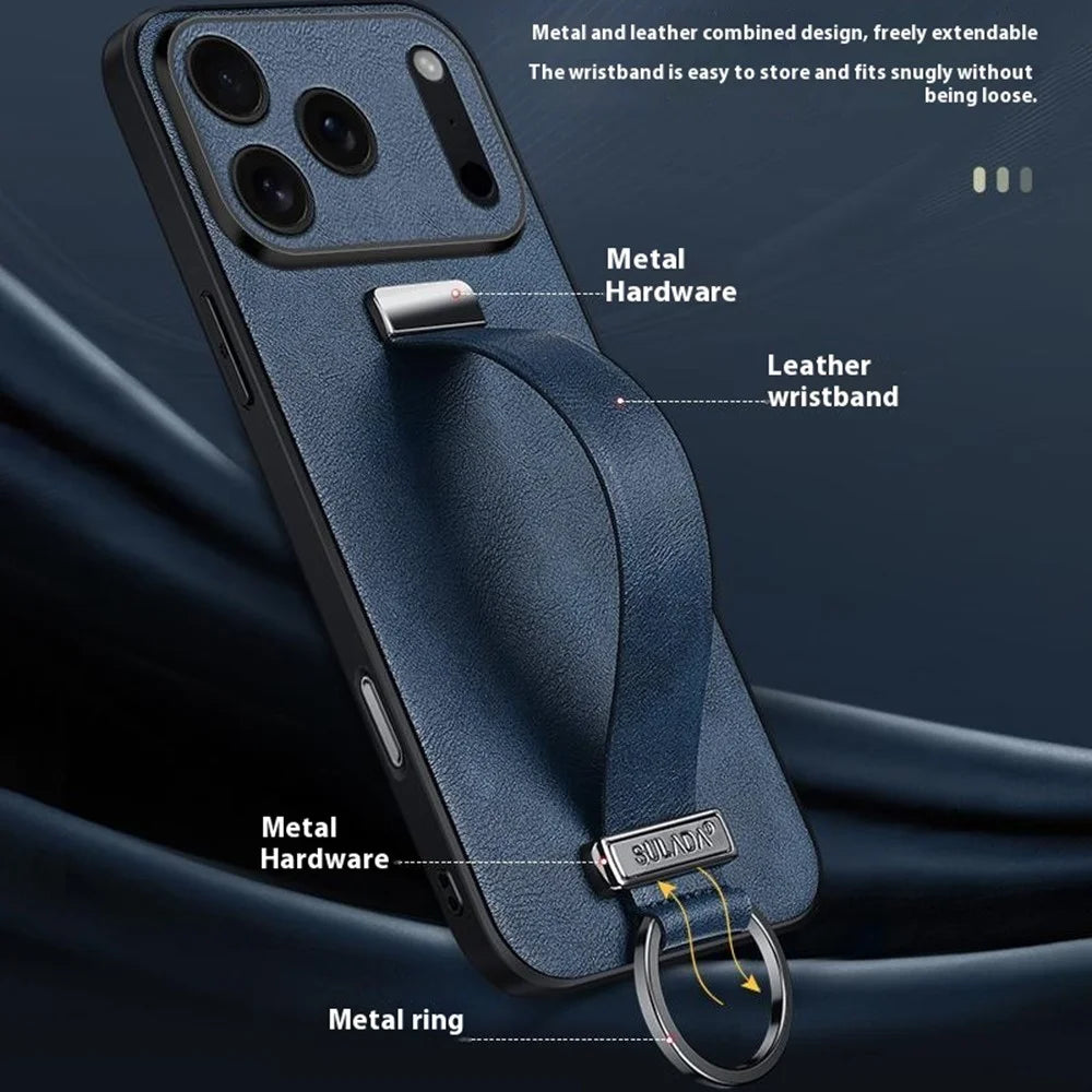 SULADA Fashion Series for iPhone 17 Pro Max Case Wristband Kickstand Leather Back Phone Cover - Black - 4