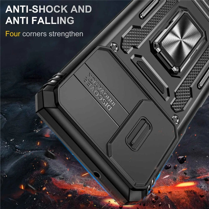For Samsung Galaxy A03s (165.8mm) (US) Hybrid Hard PC Soft TPU Case Ring Car Mount Kickstand Back Shell with Camera Cover - Black - 2