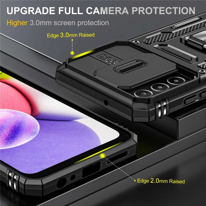 For Samsung Galaxy A03s (165.8mm) (US) Hybrid Hard PC Soft TPU Case Ring Car Mount Kickstand Back Shell with Camera Cover - Black - 3