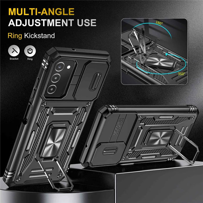 For Samsung Galaxy A03s (165.8mm) (US) Hybrid Hard PC Soft TPU Case Ring Car Mount Kickstand Back Shell with Camera Cover - Black - 4