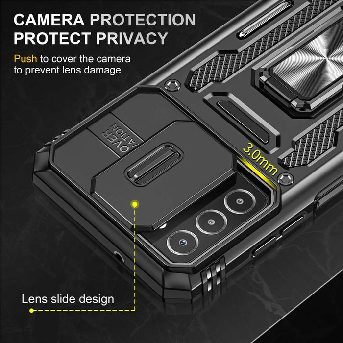 For Samsung Galaxy A03s (165.8mm) (US) Hybrid Hard PC Soft TPU Case Ring Car Mount Kickstand Back Shell with Camera Cover - Black - 5