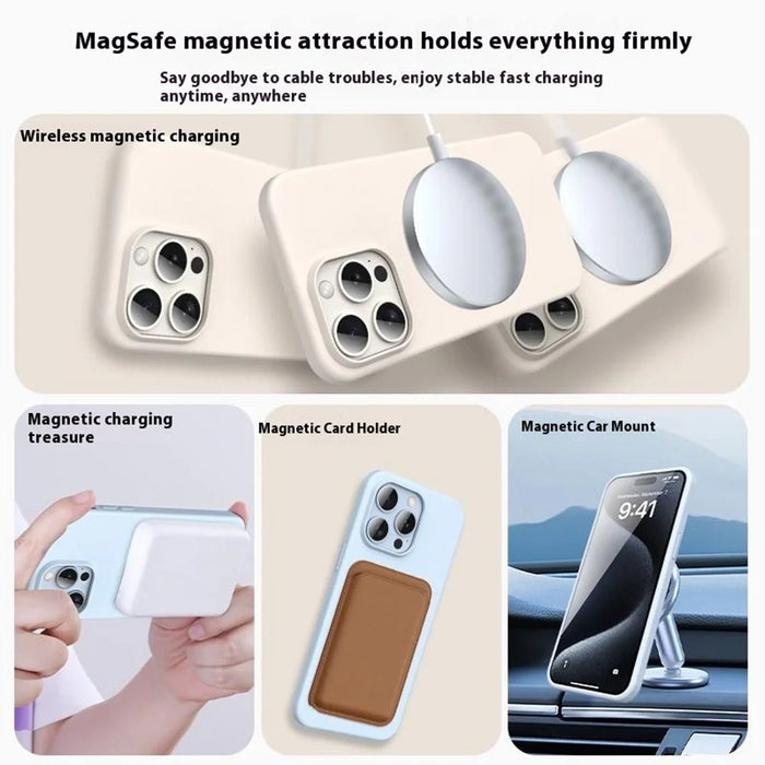 For iPhone 13 Pro Case Compatible with MagSafe Ultra Thin Liquid Silicone + PC Phone Cover - Antique White - 3