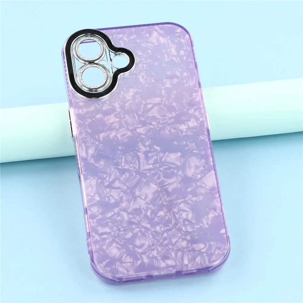 For iPhone 17 Case IMD Design Shockproof Hybrid Phone Cover with Glass Lens Film - Shell Pattern  /  Purple - 6