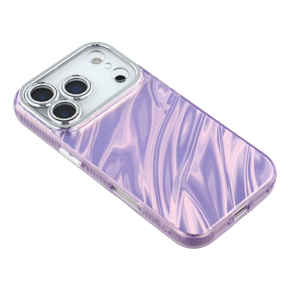 For iPhone 18 Pro / 17 Pro Case IMD Design Shockproof Hybrid Phone Cover with Glass Lens Film - Ripple Pattern / Purple - 4