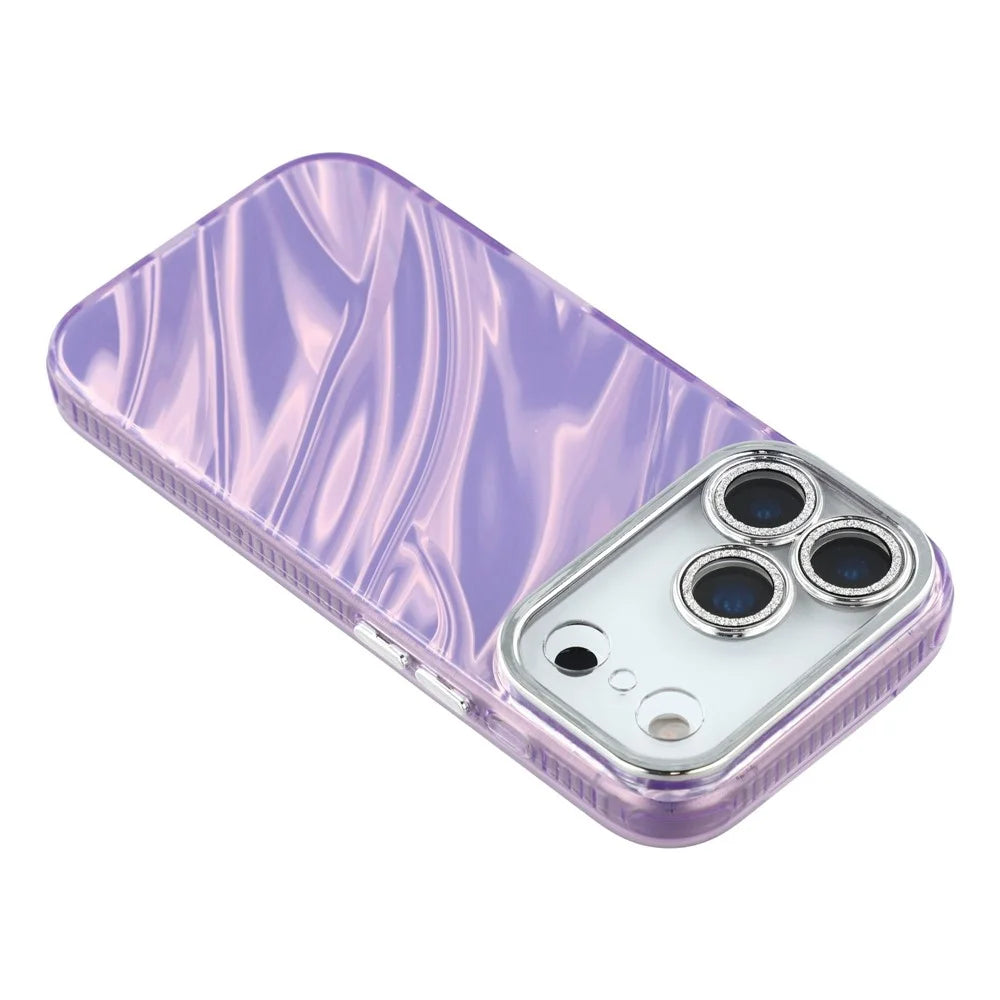 For iPhone 18 Pro / 17 Pro Case IMD Design Shockproof Hybrid Phone Cover with Glass Lens Film - Ripple Pattern / Purple - 5