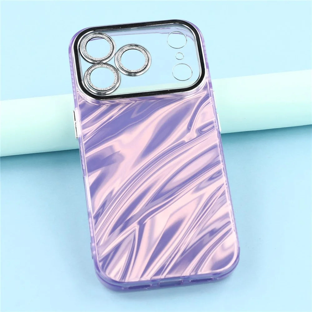 For iPhone 18 Pro / 17 Pro Case IMD Design Shockproof Hybrid Phone Cover with Glass Lens Film - Ripple Pattern / Purple - 6