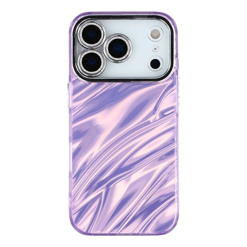 For iPhone 18 Pro Max / 17 Pro Max Case IMD Design Shockproof Hybrid Phone Cover with Glass Lens Film - Ripple Pattern / Purple - 1