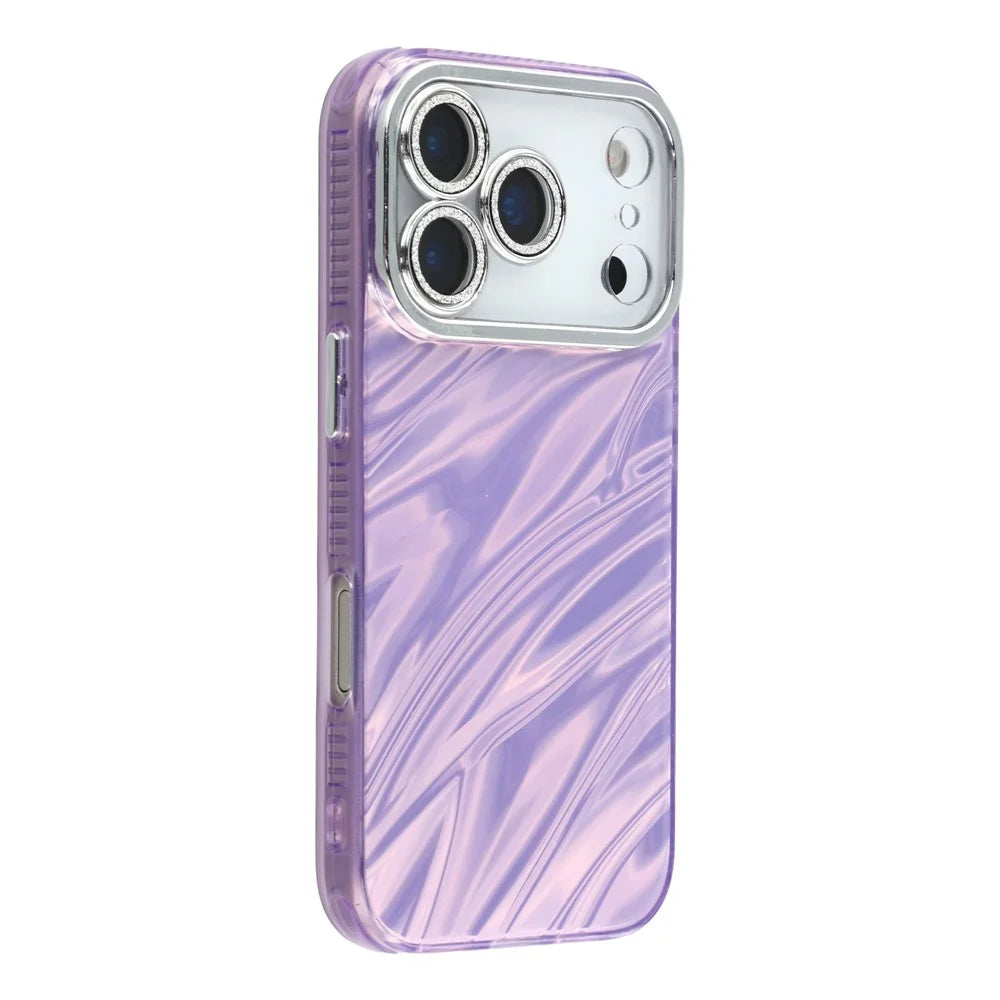 For iPhone 18 Pro Max / 17 Pro Max Case IMD Design Shockproof Hybrid Phone Cover with Glass Lens Film - Ripple Pattern / Purple - 3