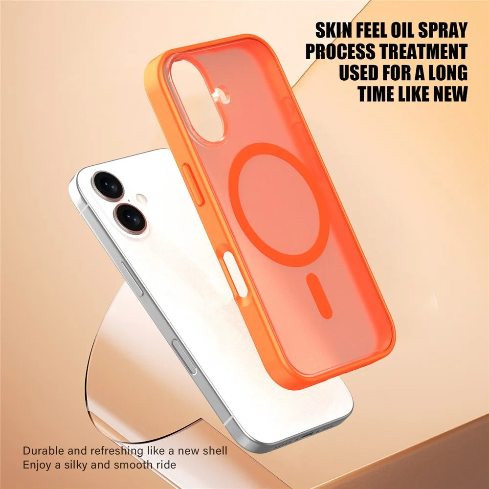 For iPhone 17 Case Compatible with MagSafe Skin Feel Frosted PC + TPU Phone Cover - Orange - 2
