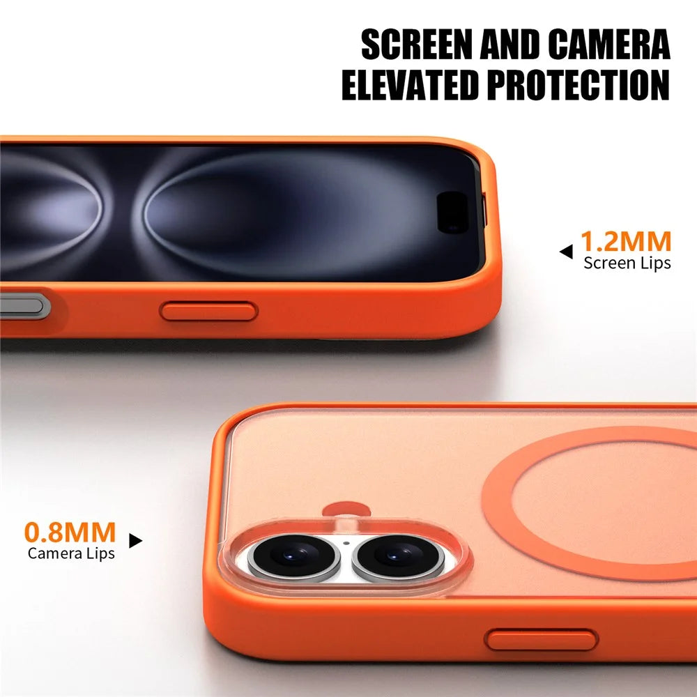 For iPhone 17 Case Compatible with MagSafe Skin Feel Frosted PC + TPU Phone Cover - Orange - 4