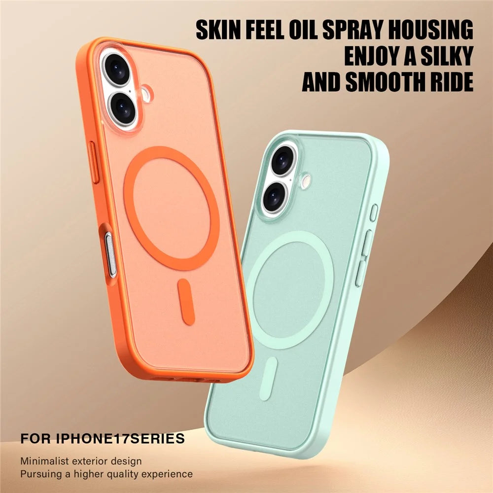 For iPhone 17 Case Compatible with MagSafe Skin Feel Frosted PC + TPU Phone Cover - Orange - 5