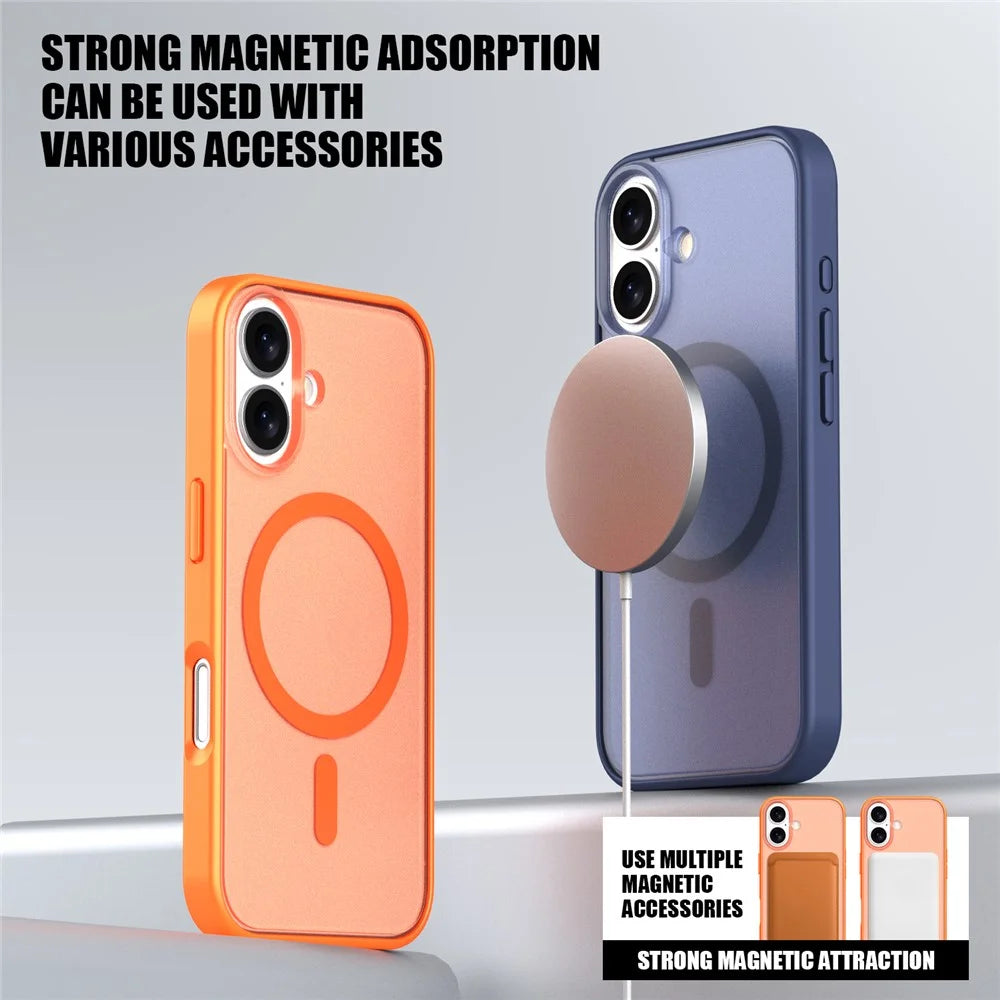 For iPhone 17 Case Compatible with MagSafe Skin Feel Frosted PC + TPU Phone Cover - Orange - 7