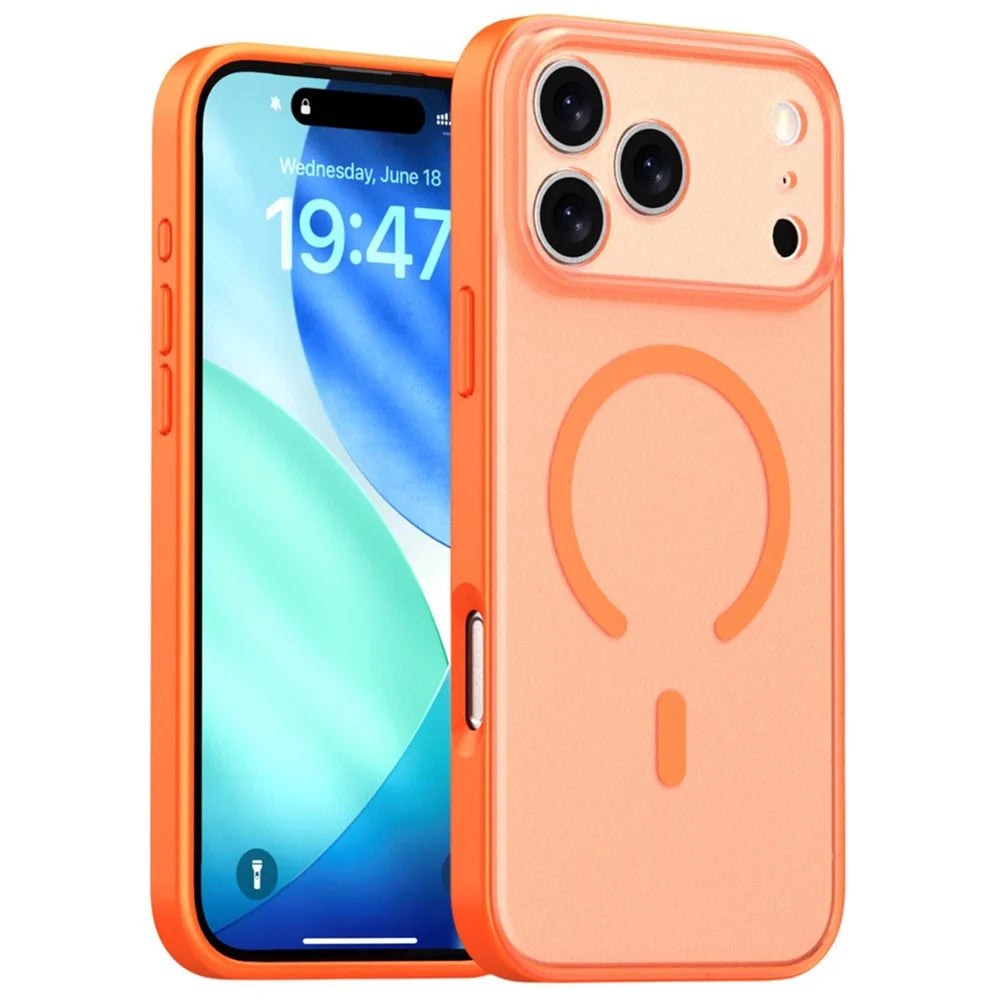 For iPhone 17 Pro Max Case Compatible with MagSafe Skin Feel Frosted PC + TPU Phone Cover - Orange - 1