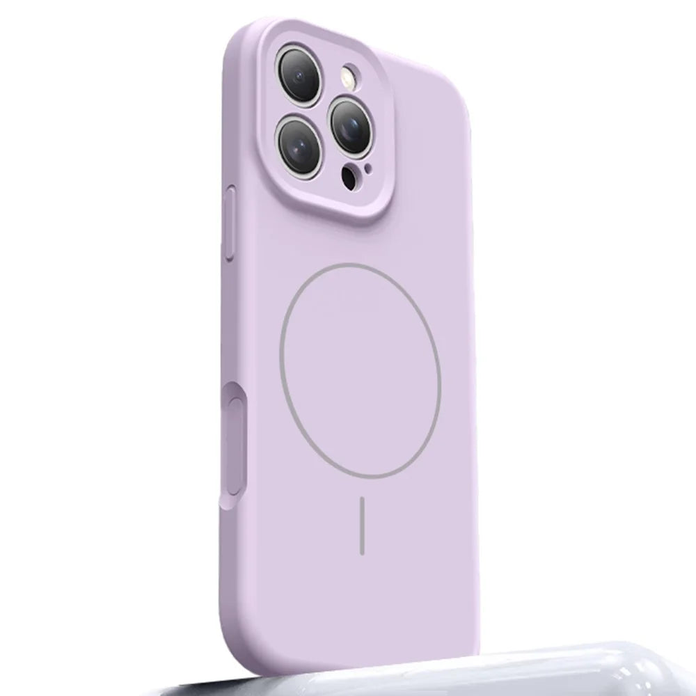 For iPhone 16 Pro Case Compatible with MagSafe Liquid Silicone + PC Phone Cover with Camera Touch Control Button - Light Purple - 1