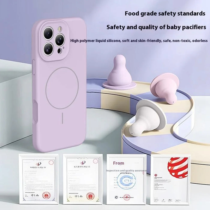 For iPhone 15 Pro Case Compatible with MagSafe Soft Skin-Touch Liquid Silicone + PC Phone Cover - Light Purple - 3