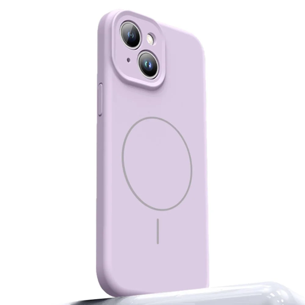 For iPhone 15 Case Compatible with MagSafe Soft Skin-Touch Liquid Silicone + PC Phone Cover - Light Purple - 1