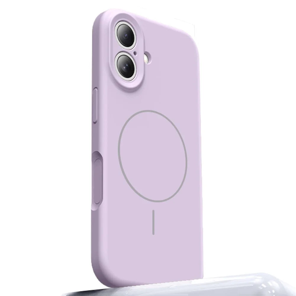 For iPhone 16 Case Compatible with MagSafe Liquid Silicone + PC Phone Cover with Camera Touch Control Button - Light Purple - 1