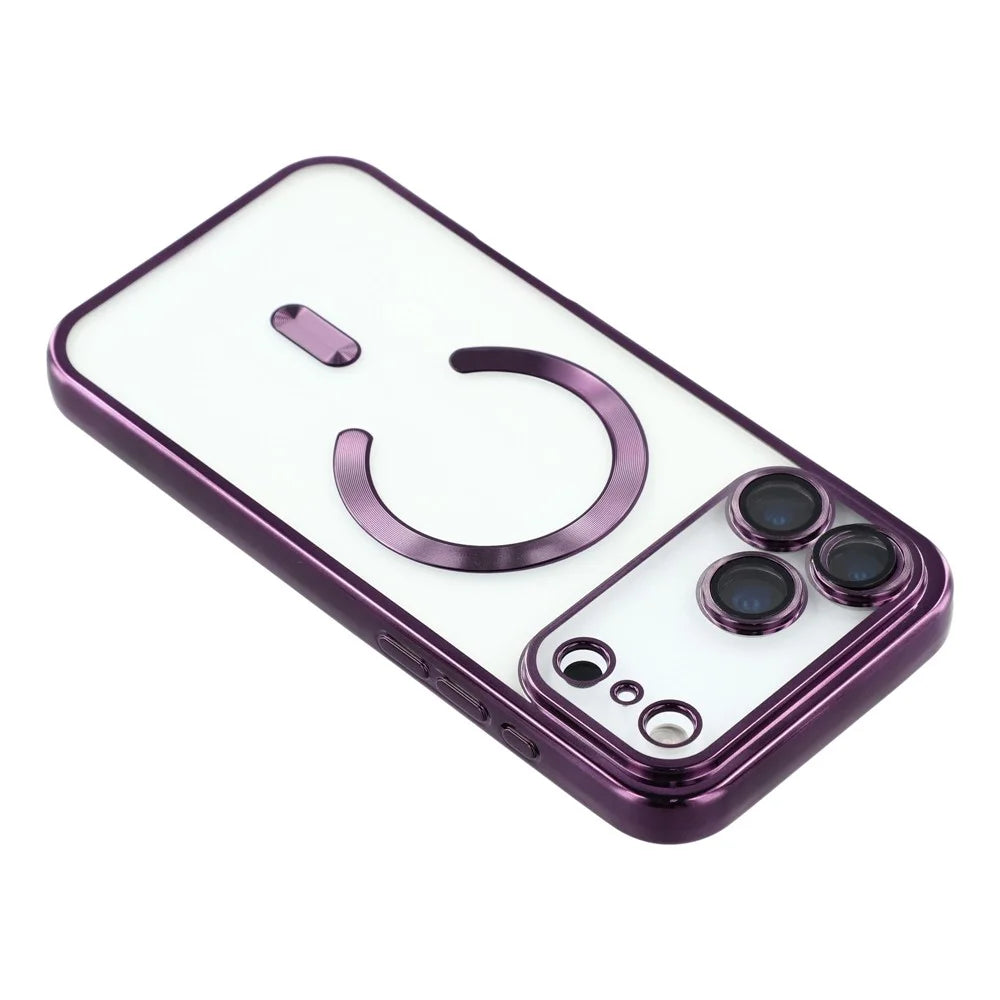 For iPhone 17 Pro Magnetic Case CD Veins Glass Lens Guard TPU Phone Back Cover - Purple - 5