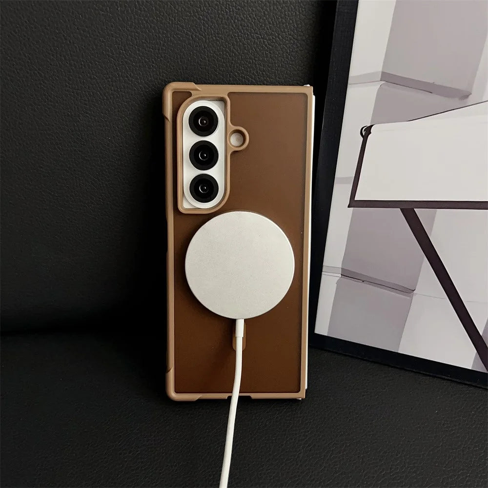 For Samsung Galaxy Z Fold7 5G Magnetic Case Shockproof Matte PC + TPU Phone Cover - Brown - 3