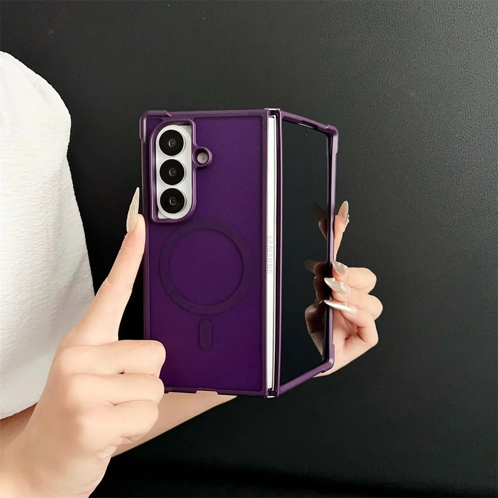 For Samsung Galaxy Z Fold7 5G Magnetic Case Shockproof Matte PC + TPU Phone Cover - Brown - 5