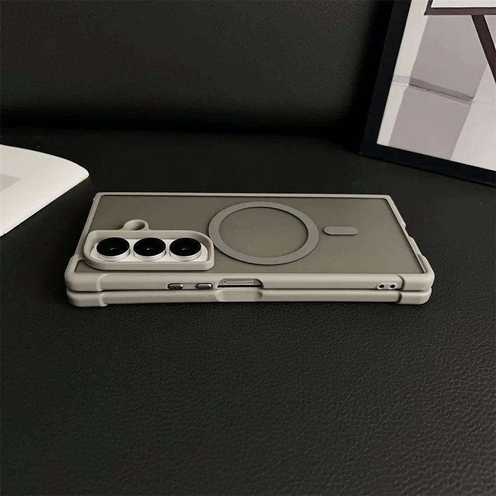 For Samsung Galaxy Z Fold7 5G Magnetic Case Shockproof Matte PC + TPU Phone Cover - Brown - 7