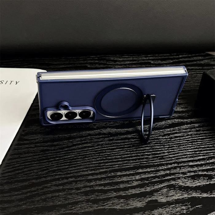 For Samsung Galaxy Z Fold7 5G Magnetic Case Kickstand Shockproof Matte PC + TPU Phone Cover - Blue - 3