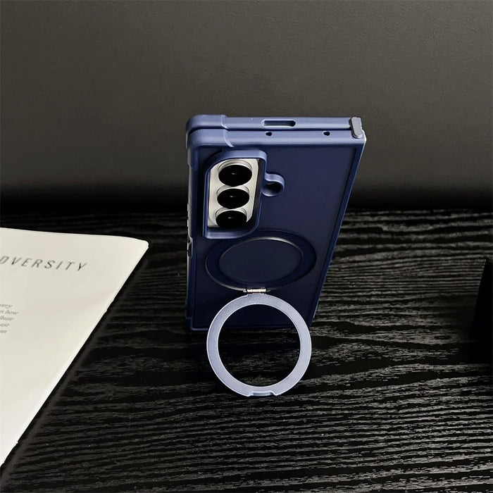 For Samsung Galaxy Z Fold7 5G Magnetic Case Kickstand Shockproof Matte PC + TPU Phone Cover - Blue - 4