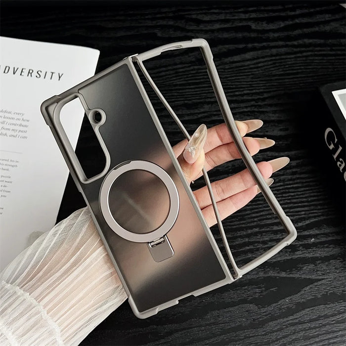 For Samsung Galaxy Z Fold7 5G Magnetic Case Kickstand Shockproof Matte PC + TPU Phone Cover - Blue - 7