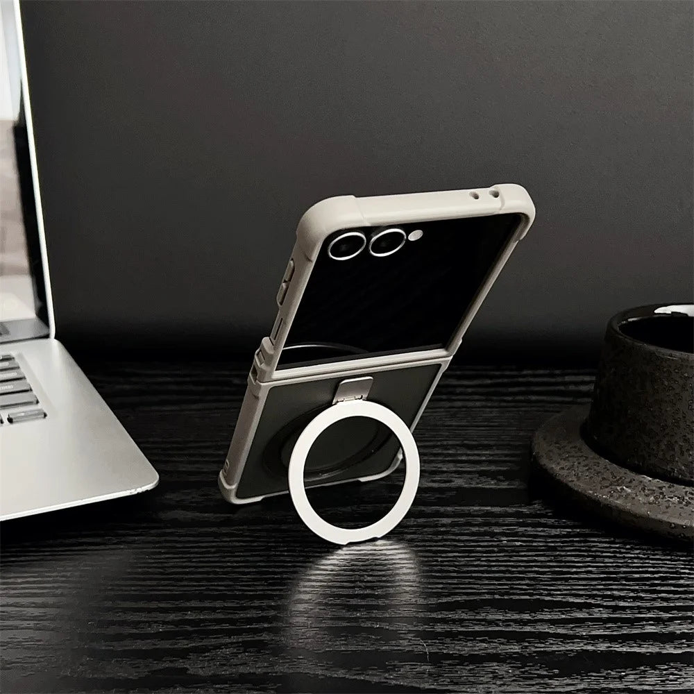 For Samsung Galaxy Z Flip7 5G Magnetic Case Kickstand Shockproof Matte PC + TPU Phone Cove - Grey - 4
