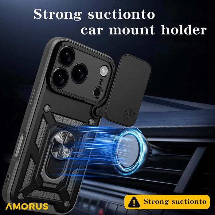 AMORUS For iPhone 17 Pro Case Kickstand PC + TPU Phone Cover with Camera Lens Slider - Black - 7